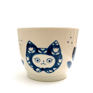 Blue Babushka Cat & Tulips Small Planter