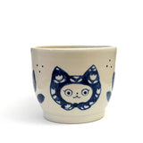 Blue Babushka Cat & Tulips Small Planter