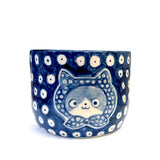 Blue Babushka Cat & Dots Small Planter