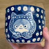 Blue Babushka Cat & Dots Small Planter