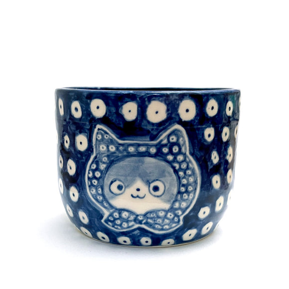 Blue Babushka Cat & Dots Small Planter