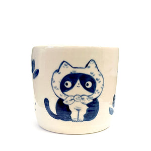 Blue Babushka Cat & Tulips Medium Planter