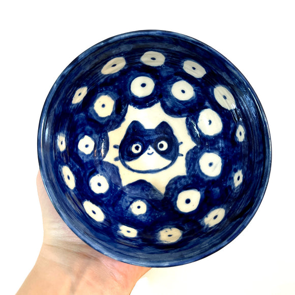 Ceramic Bowl - Blue Dots & Cat