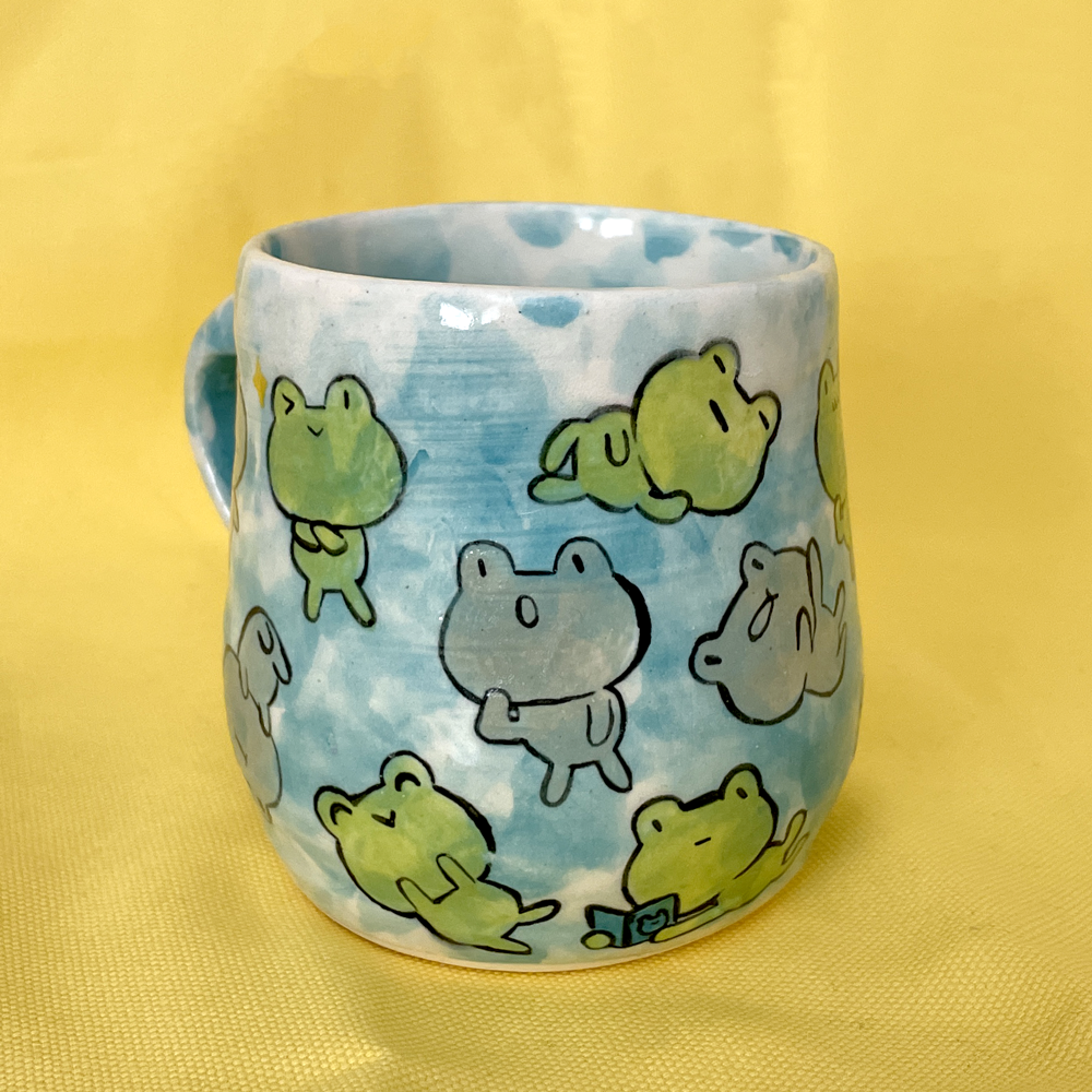 PREORDER: Froggy Handmade Ceramic Mug//clay Mug Handmade,handmade Coffee Mug ,aesthetic Mug,modern Coffee Mug,frog Mug,cute Mug, Funky Mug 