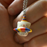 Porcelain Clown Cat Necklace