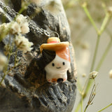 Porcelain Cowboy Cat Necklace - Calico