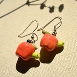 Porcelain Worm Apple Earrings - Seconds
