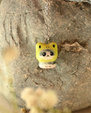 Gray Frog-Cat Porcelain Necklace - Sad Face