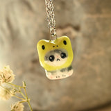 Gray Frog-Cat Porcelain Necklace - Sad Face