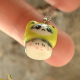 Gray Frog-Cat Porcelain Necklace - Sad Face