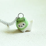 White Frog-Cat Porcelain Necklace
