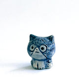 Mini Porcelain Figure - Blue Textured Cat