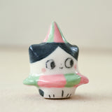 Ceramic Clown Cat Figure - Pink & Green