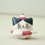 Ceramic Clown Cat Figure - Red & White