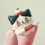 Ceramic Clown Cat Figure - Red & White